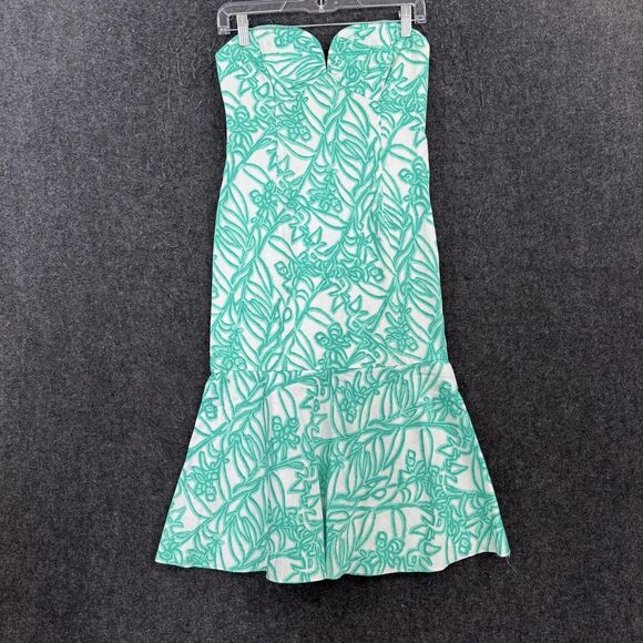 Milly Dresses & Skirts - Milly Dress Women's 4 Green White Tropical Floral Strapless Sweetheart Mermaid
